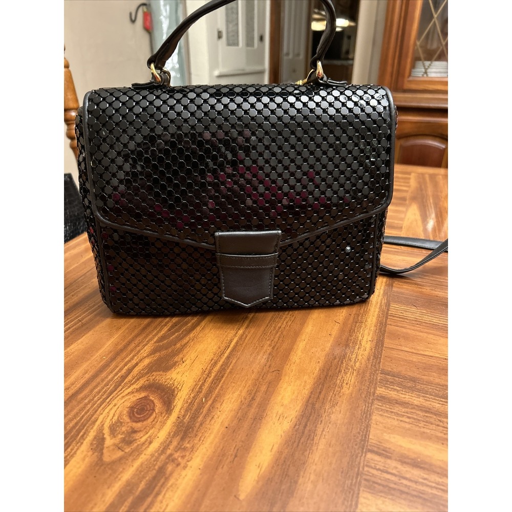 La Regale Vintage Black Metal Purse Handbag Crossbody Slinky Chainmail Mesh